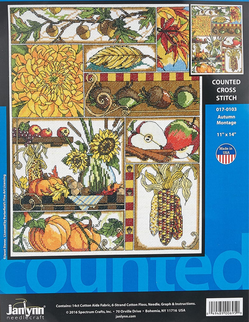 Janlynn 17-0103 14 Count Autumn Montage Counted Cross Stitch Kit, 11-Inch x 14-Inch - Image 1